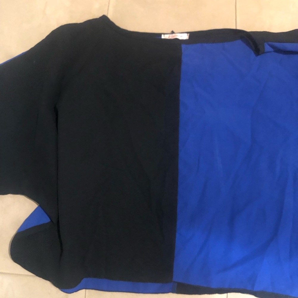 Two tone blue and black blouse